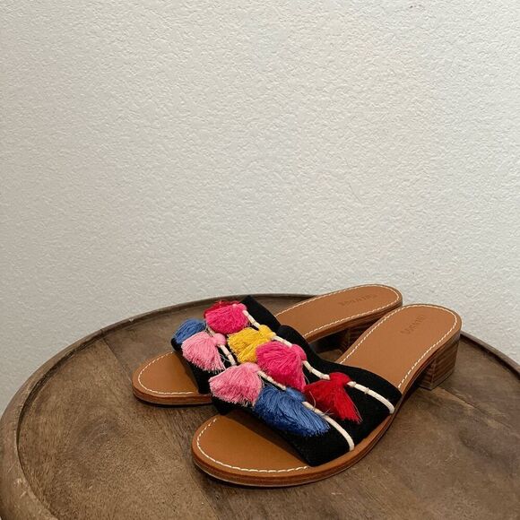 Anthropologie Soludos Tassel City Flat Open Toe Slide Sandals Women's Size 9.5 - Picture 1 of 8